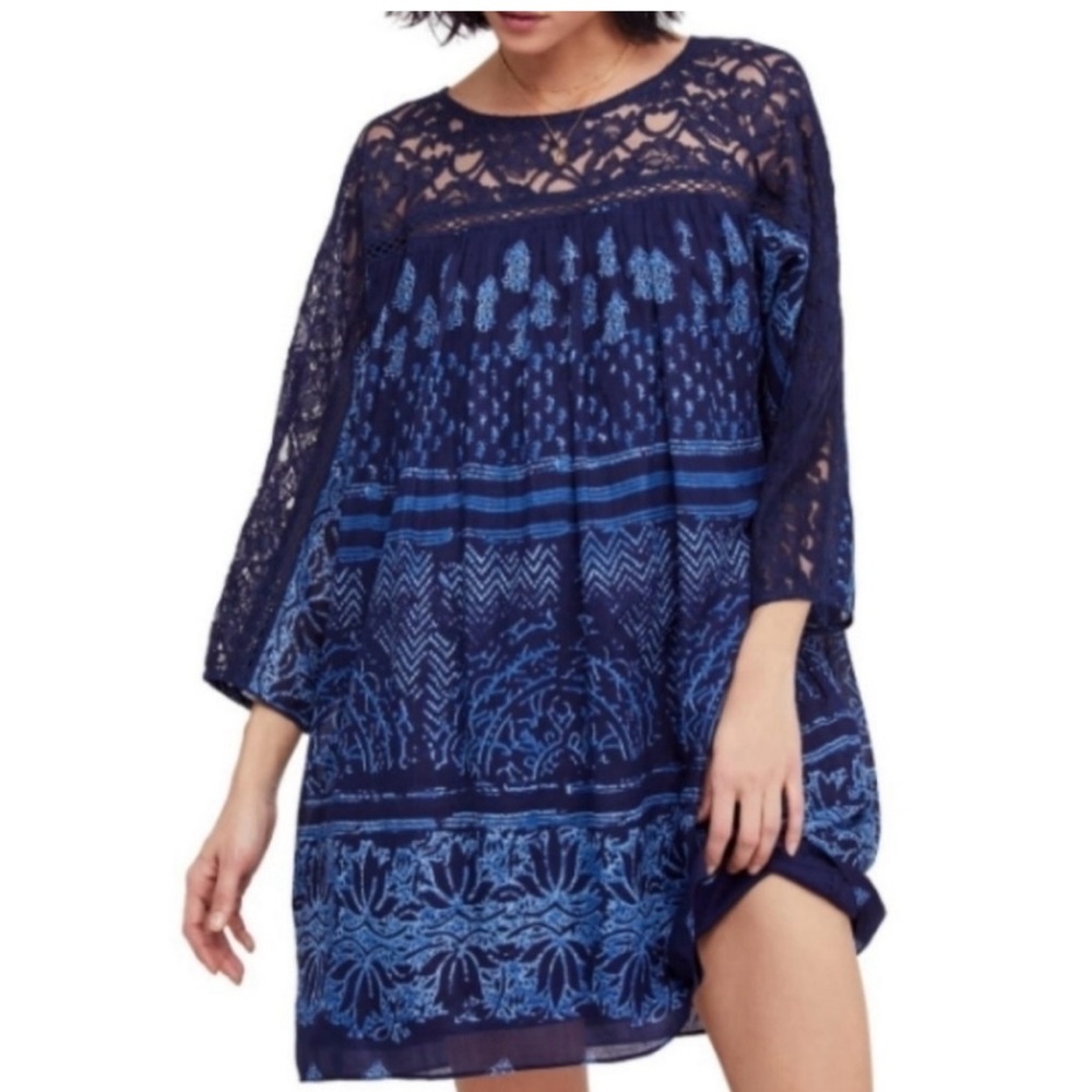 Free People Sun Daze Minidress Sz XS Blue Navy